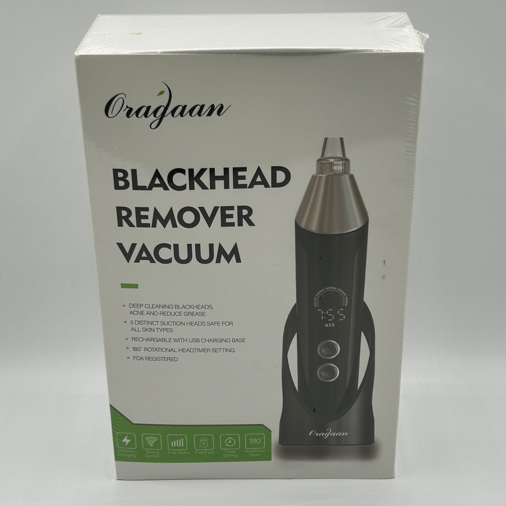 Oragaan ATG-33 Blackhead Remover Vacuum LED Display 5 Tips USB Rechargeable NEW